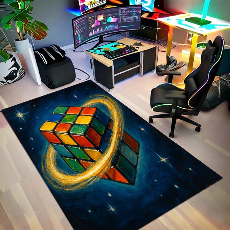 3D Cube-Pattern Rug – Suitable for Bedroom Bedside, Home Balcony, Bay Window, or Playroom; Large Non-Slip Mat