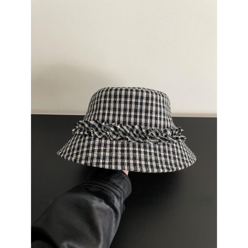 Literary And Artistic Freshness Lace Fisherman Hats Woman's New Model Plaid Trend Versatile And Fashionable Sun Visor Bucket Cap
