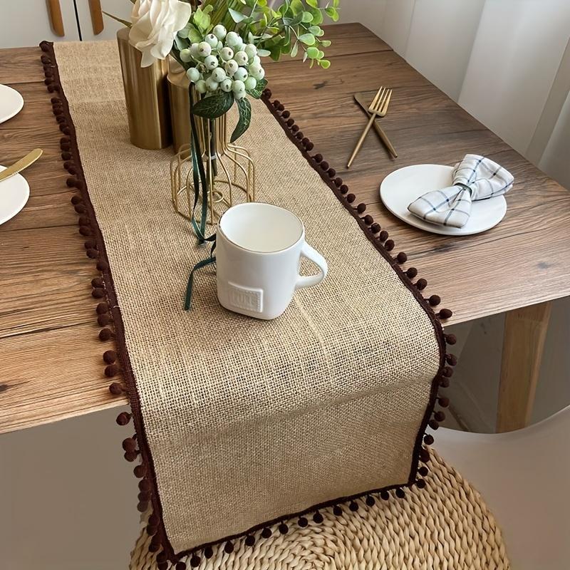 Rustic Linen Table Runner - Festive Christmas Design, Woven with Polyester Fibers and Hemp Blend, Perfect for Dining Table and Entryway Decor