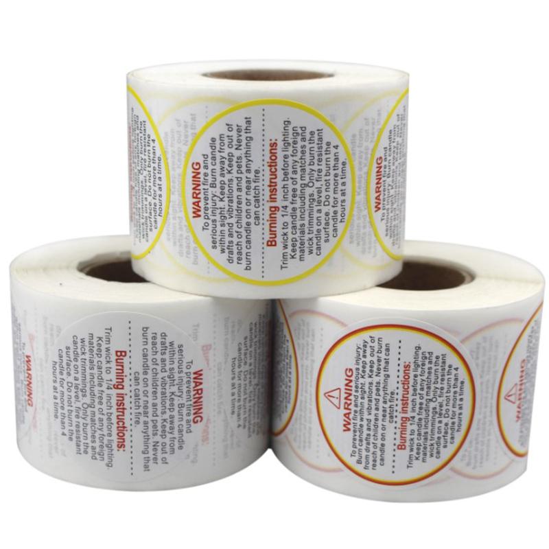 1.5 Inch 500Pcs/Roll Waterproof Candle Warning Label Candle Container Stickers
