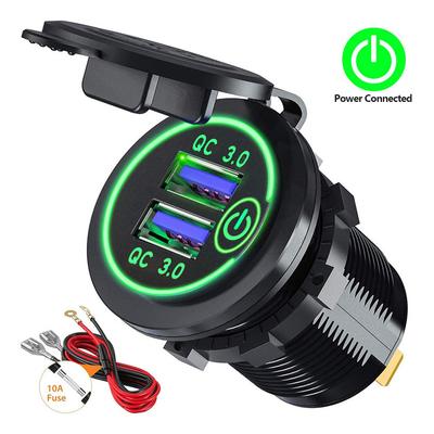 Quick Charge 3.0 Dual USB Car Charger Socket Waterproof 12V/24V USB Fast Charging Socket Power Outlet with Touch Switch 36W
