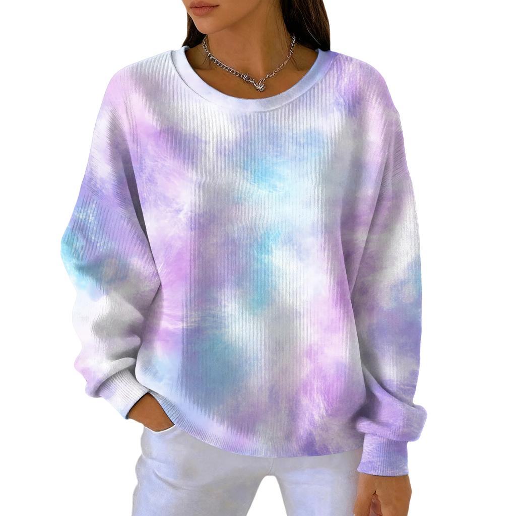 Mote for kvinner, avslappet genser med gradient tie-dye-trykk, sports-langermet topp