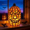 Unique Handmade Art Gift Stained Glass Pumpkin Lamp, Halloween Fall Table Lamp with Warm Glow, Crafted Resin Lantern USB Powered Orange Accent