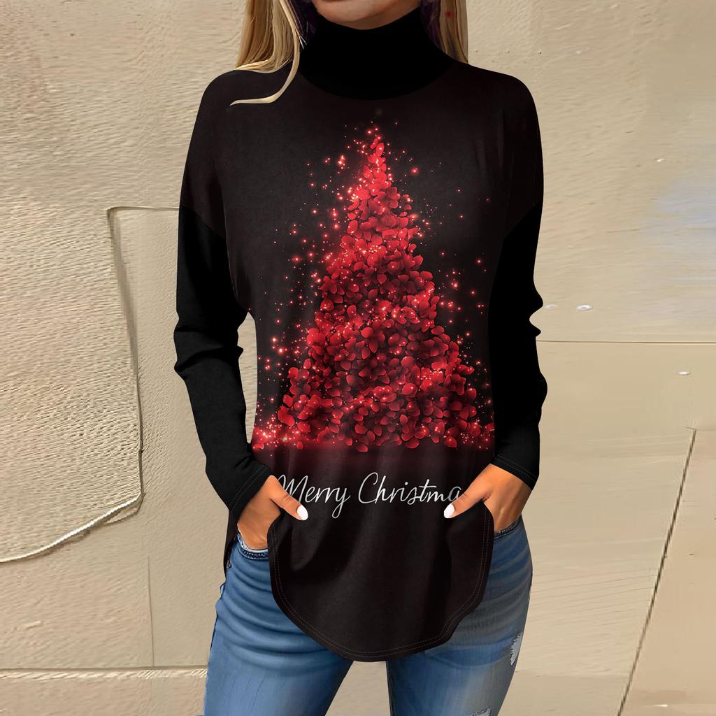 Cămăși de toamnă casual cu mânecă lungă Hanorac cu imprimeu vintage Pulover cu gât înalt