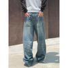 Wassup American High Street Fashion Brand Ripped Jeans for Men, Autumn and Winter Loose Straight-Leg Design Washed Wide-Leg Pants