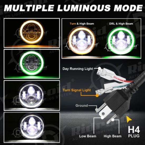 7" Inch Motorcycle LED Projector Headlight Green DRL For Triumph Bonneville T100