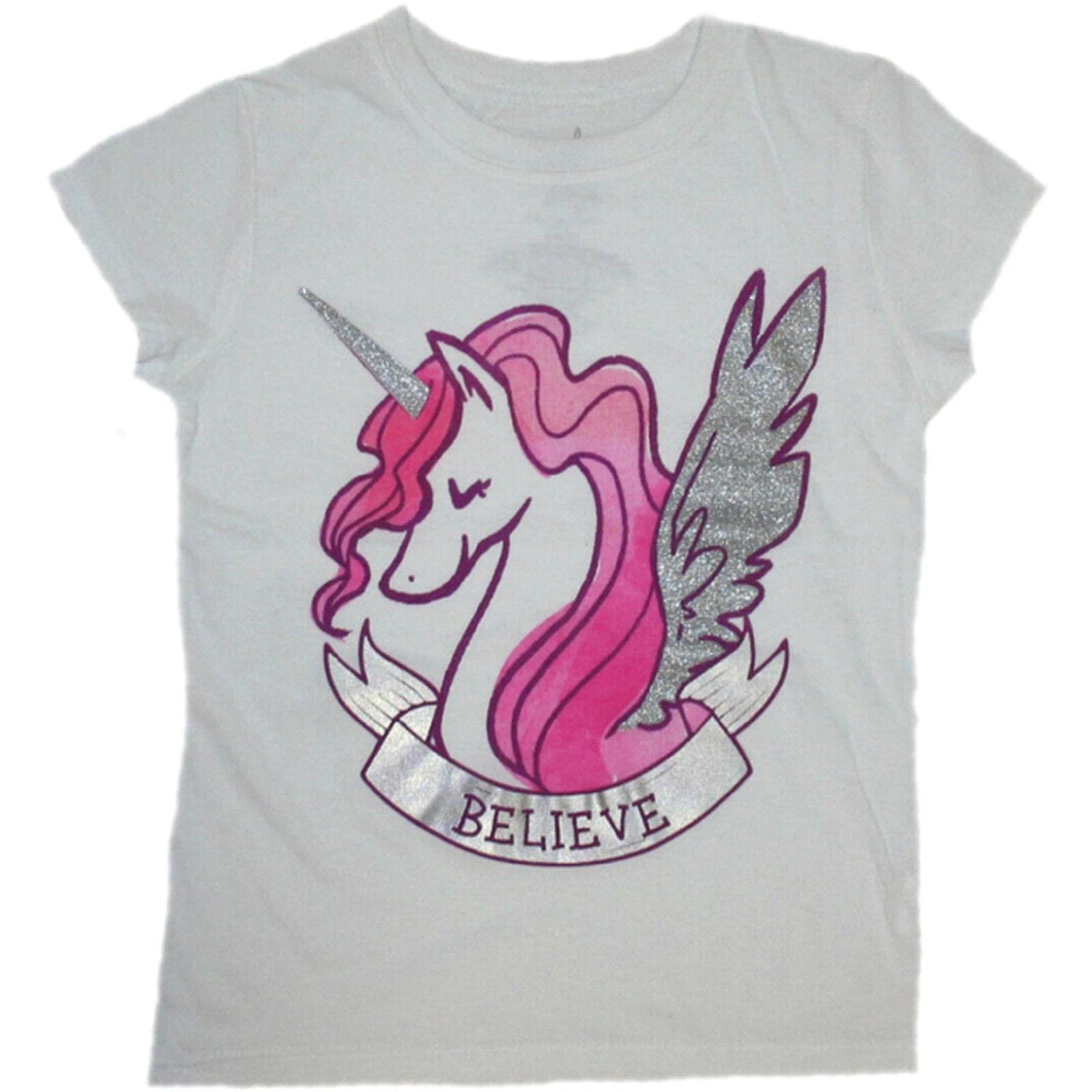 

Unicorn with Glitter Wings & Horn Believe Big Girl s T-Shirt - NWT 130
