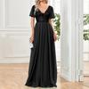 Evening Dress Banquet Mesh Long Swing Dress V-neck Sexy Short-sleeved Long Dress