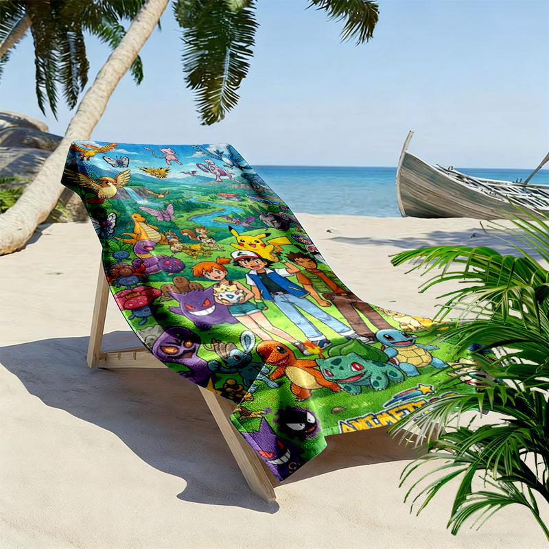 Pocket Monster Print Beach Towel, Large Soft Quick Dry Towel for Beach Camping Swimming