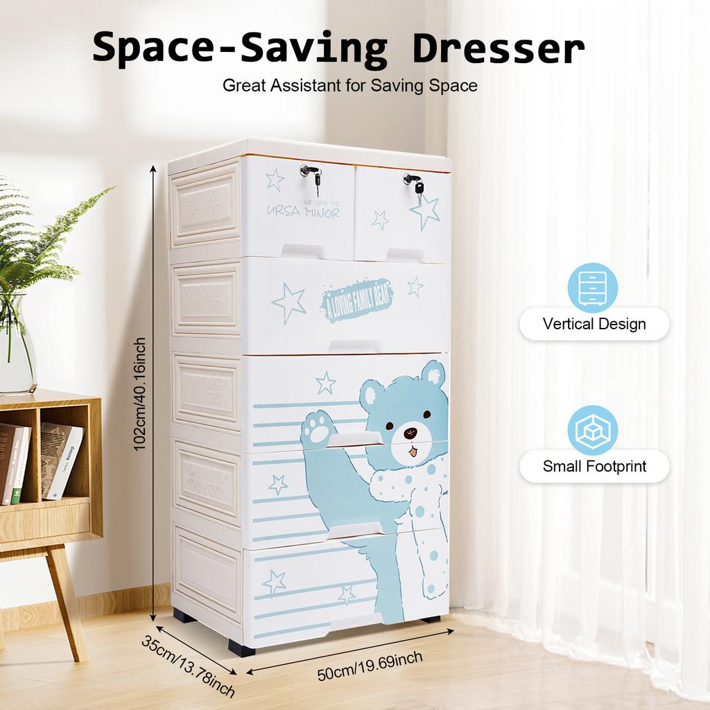 Plastic Drawers Dresser,Storage Cabinet with 6 Drawers Tall Dresser Organizer for Clothes/Playroom/Bedroom Furniture