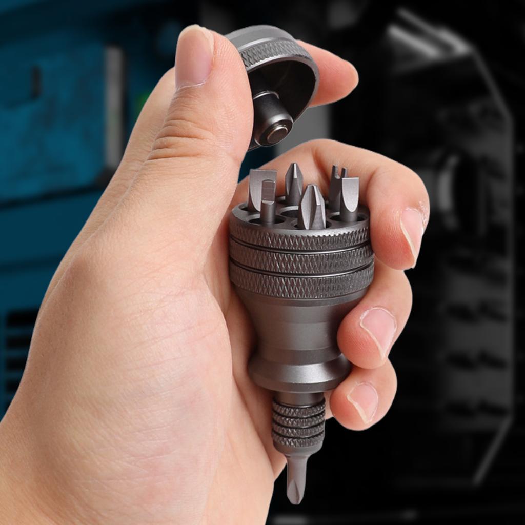 7-in-1 Palm Screwdriver Aluminum Alloy Handle Ratchet Screwdriver Magnetic Screwdriver Multi-Function EDC Tool