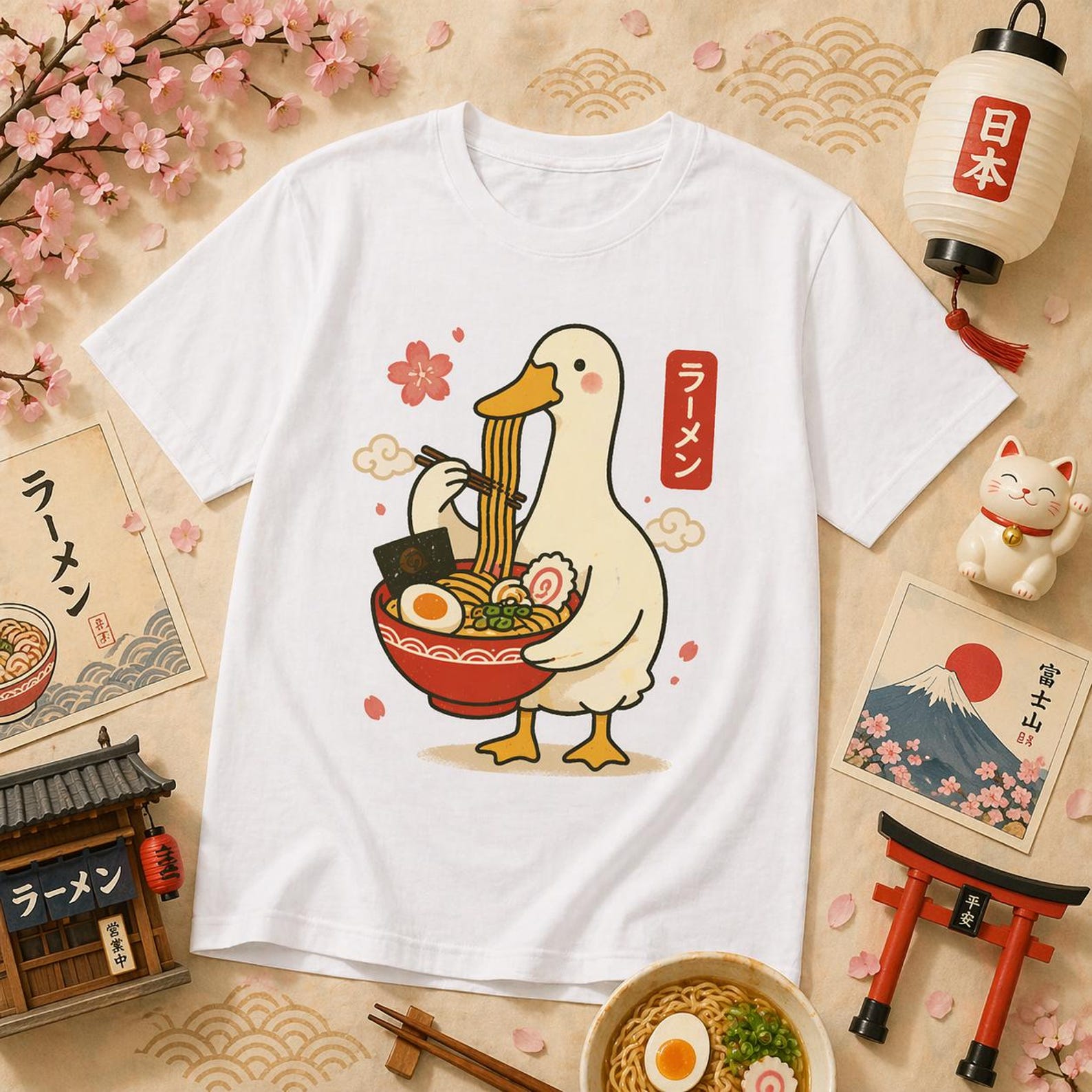 Kawaii Ramen Duck T-Shirt – Japanese Food Graphic Tee S