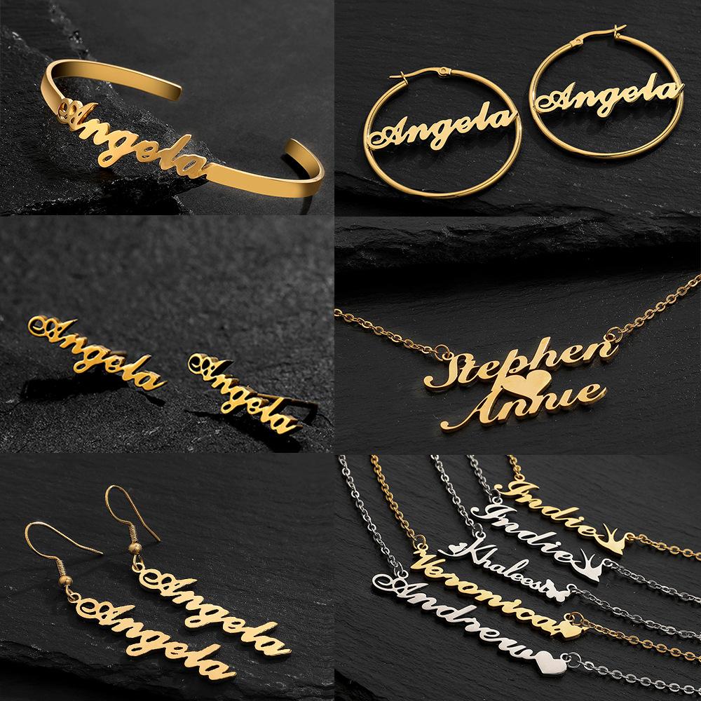 Bulk Jewelry 18k Gold Plated Customized DIY Name Letter Pendant Necklace Non Fade Tarnish Stainless Steel Custom Name Necklace
