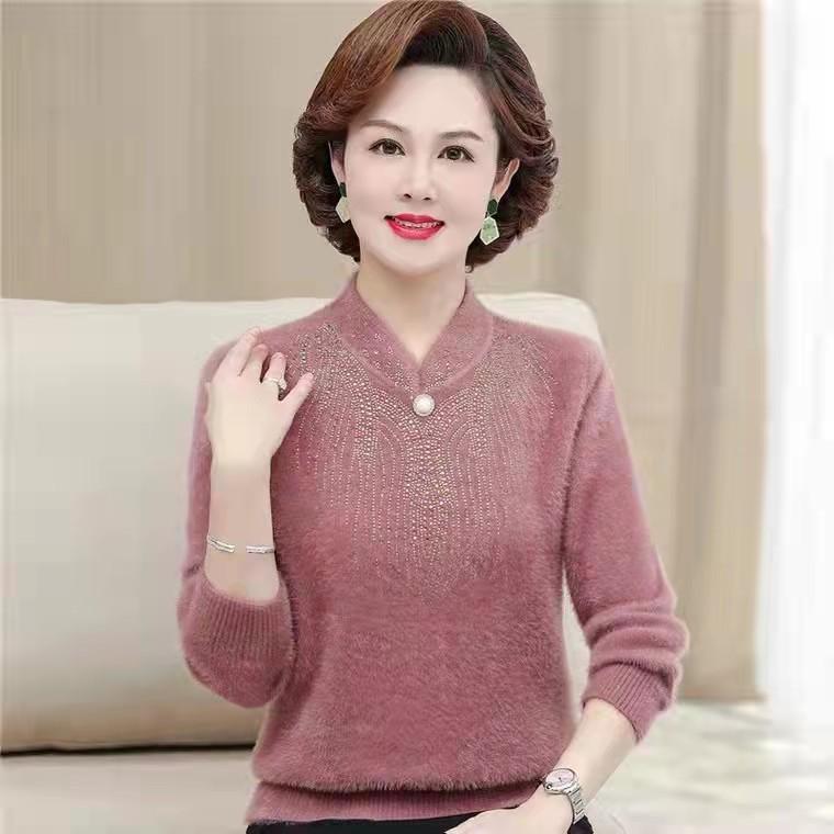 Женский свитер пуловер имитация норки бархат одежда для мам среднего возраста зимняя нижняя рубашка женский вязаный свитер джемпер топы One size розовый 2693₽