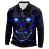 Men's Long Sleeve Mesh Shirt with Collar and Halloween Print Lightweight Breathable Top for Fall