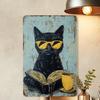 Vintage Cat with Glasses Book Metal Poster Wall Art for Home Cafe Bar Garage