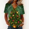 Women's Casual Short Sleeve V-Neck Christmas Print Pullover Top