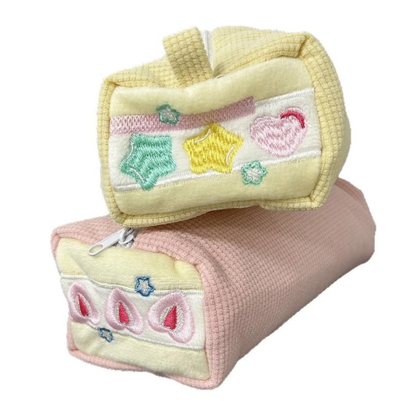 Strawberry Pencil Case Large Compartment Corduroy Pencil Pouches Portable Cosmetic Bag For Student School Supplies