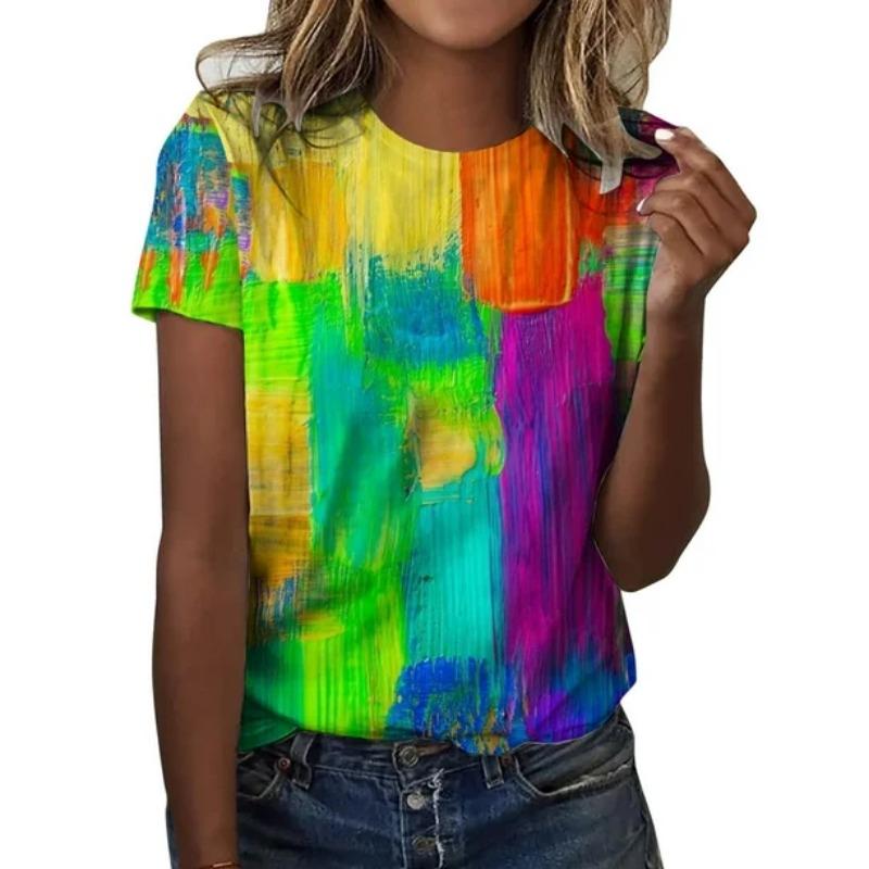 Women's 3D Digital Fashion Color Scale T-shirt Women's New Round Neck T-shirt Street Style Harajuku Y2K Style Top