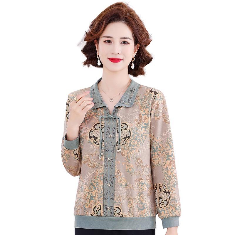 Early autumn new middle-aged and old medium lapel knitted sweater women's fashion mother autumn sweater