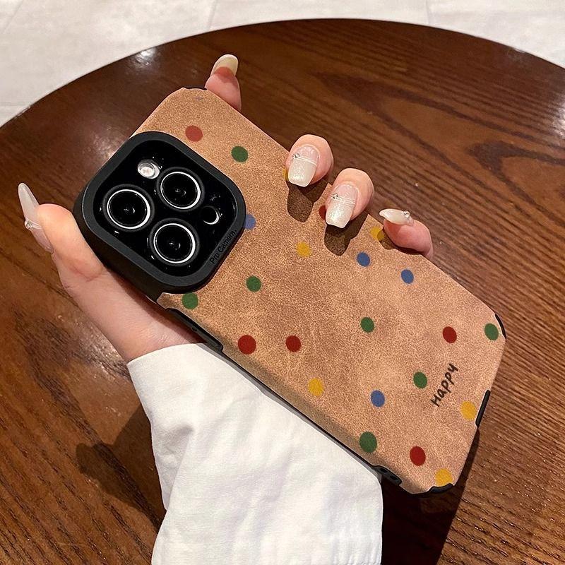 Autumn and winter simple color polka dots suitable for Apple 17Pro new 15 flip fur iPhon16promax anti-drop essence