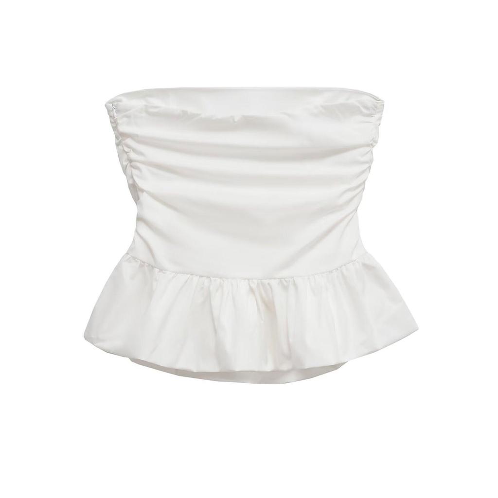 SAW Women's Fashion Strapless Wave Edge Poplin Top F7-8800