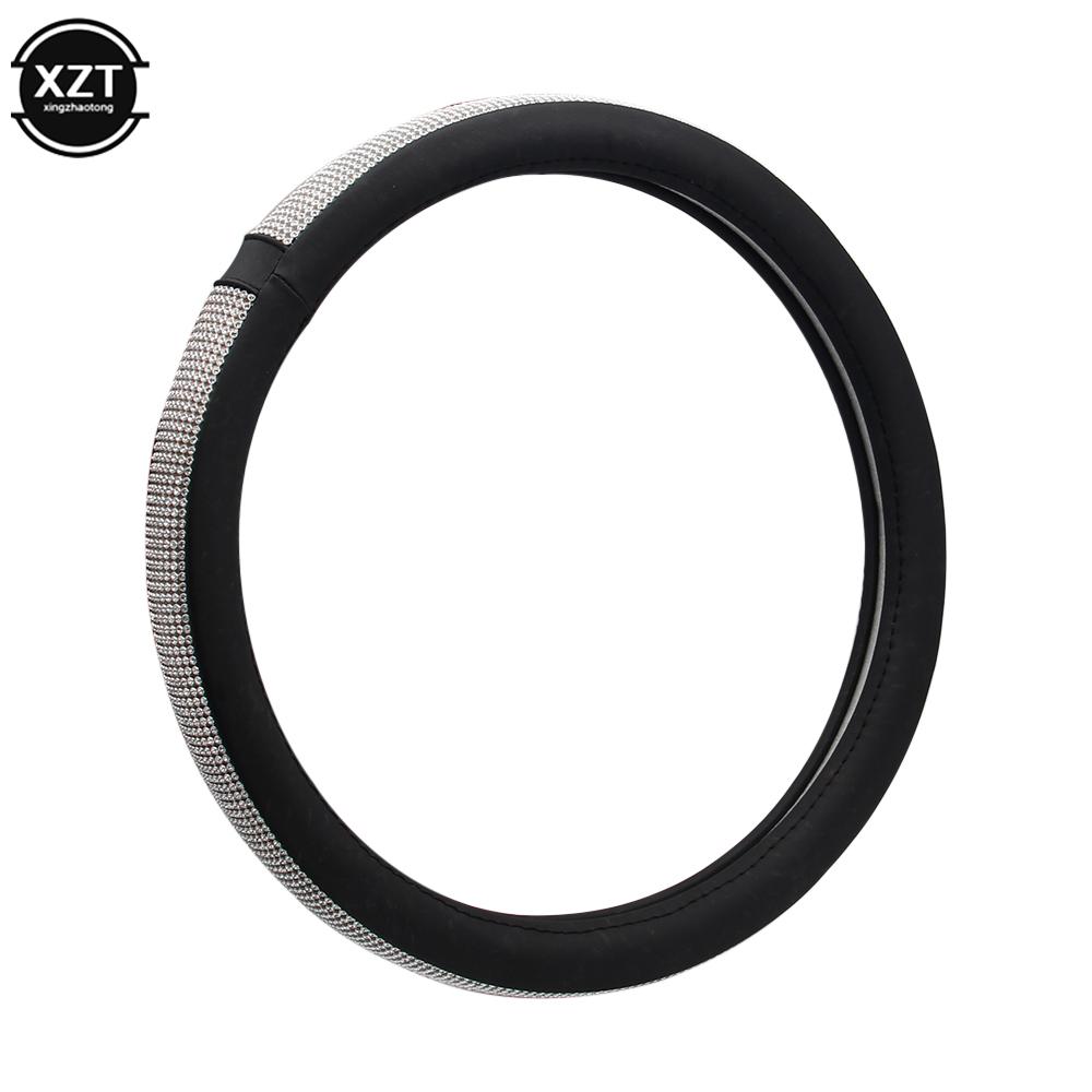 

Чехол на руль из искусственной кожи 37 см/38 см со стразами и кристаллами для VW Opel Toyota Nissan Ford, автомобильные аксессуары чёрный