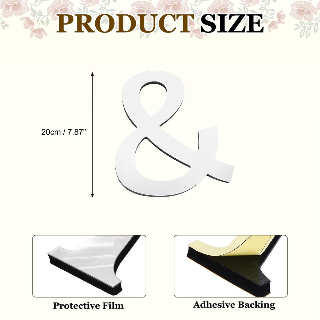 20cm 3D Mirror Acrylic Wall Sticker 26 English Letters Wall Sticker Decals Self-Adhesive Wall Art Mural Home Party Silver