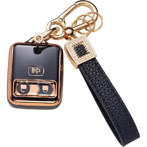 for Toyota Key Fob Cover with Leather Lanyard, Car Key Fob Case Compatible with 2018- Camry RAV4 Highlander Avalon C-HR Prius Corolla GT86 Smart Key