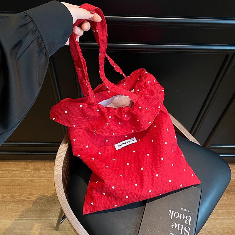 Folded Ruffle Edge Single Shoulder Armpit Bag Hand-held Cloth Bag Sweet Large Capacity Beautiful Tote Bag