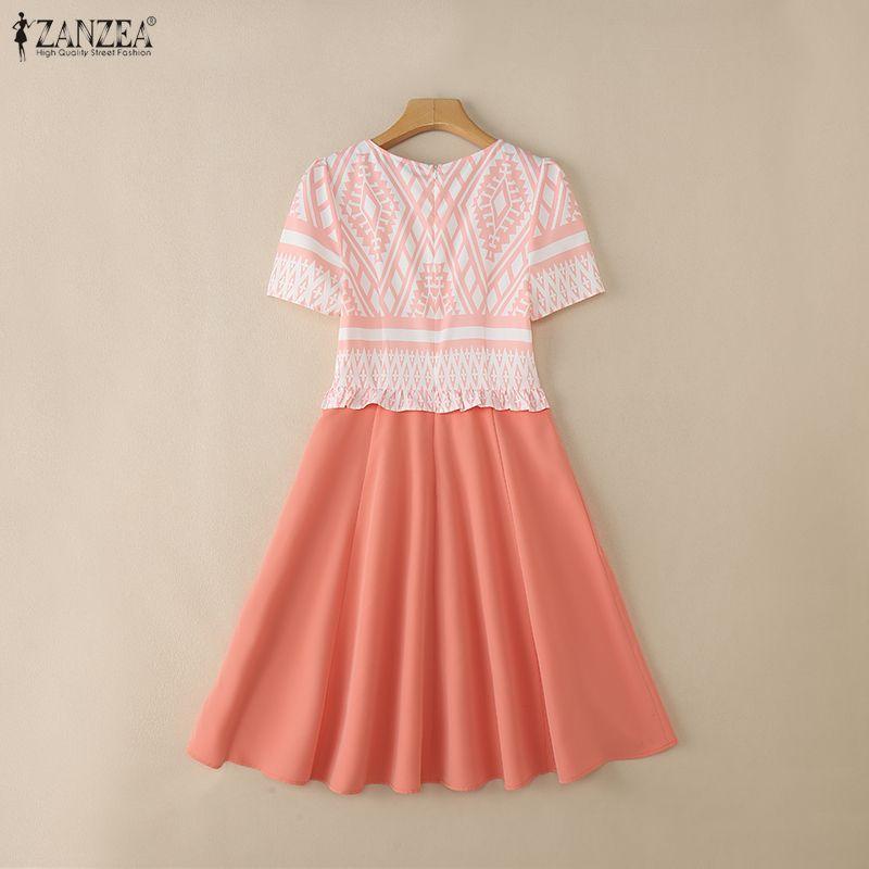ZANZEA Women Summer Round Neck Casual Short Sleeve Print Dress