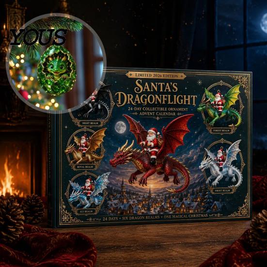 Countdown To Christmas Toys Santa Claus' Flying Dragon Journey Advent Calendar, 24 Day Box, Calendar 2D Flat Ornaments, Festive Tree Hanging