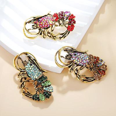 Modische Strassbasierte Garnelenförmige Broschen für Damen Kleidung Mantel Schmuck Zubehör Geschenke