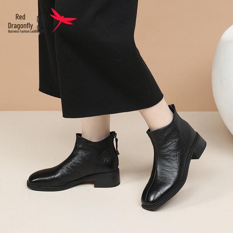 Red Dragonfly Genuine Leather Soft Sole Lambskin Boots - Women’s Stylish Autumn & Winter French Nude Boots