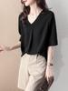 Blouse Summer Top Short Sleeve Loose Fit Outerwear Feminine Chiffon Shirt Pullover Plain Adult Elegant Clean Stylish Casual Formal Commuting OL [H.