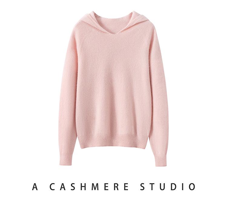 100% Cashmere Women's Loose Hooded Knit Sweatshirt - Autumn/Winter New Style