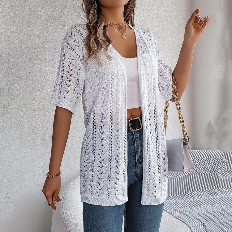 Eleganter Damen V-Ausschnitt Locker Gestrickter Cardigan Solider Karopullover Frühling Sommer Oberteile