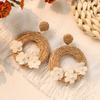 Handmade grass rattan flower stud earrings retro vacation bohemian island beach earrings women's earrings
