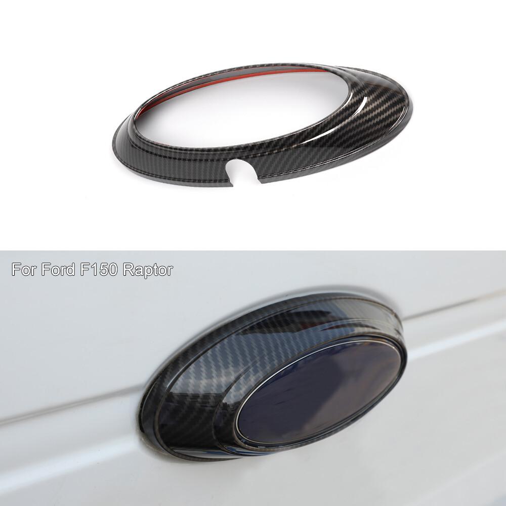 Car Rear Logo Emblem Badge Ring Cover Trim For Ford F150 2009-2014 Carbon Fiber