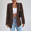 Women's Elegant Solid Color Long Sleeved Single Breasted Sports Jacket - Loose Fit, Classic Silhouette, High-quality Stitching