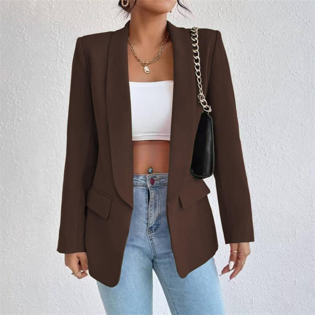 Women's Elegant Solid Color Long Sleeved Single Breasted Sports Jacket - Loose Fit, Classic Silhouette, High-quality Stitching