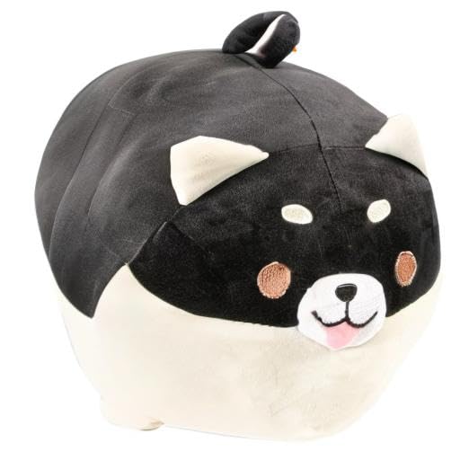 JEMA Dog Marshmallow Body Pillow, Animal Cushion Plush Toy, Soft and Fluffy, Cute Gift, Black, Approximately 70cm Long