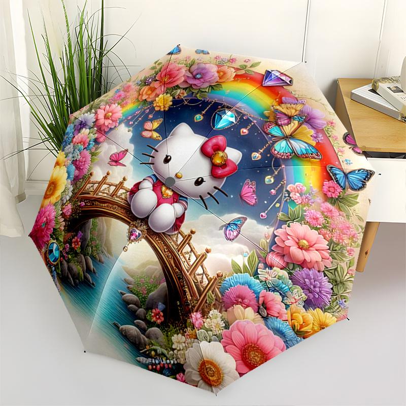 1pc Hello Kitty Floral Automatic Opening Folding Umbrella with 8-Bone Iron Frame - Perfect for Fans, Travelers, Everyday Use, and Festive Gifts!H054
