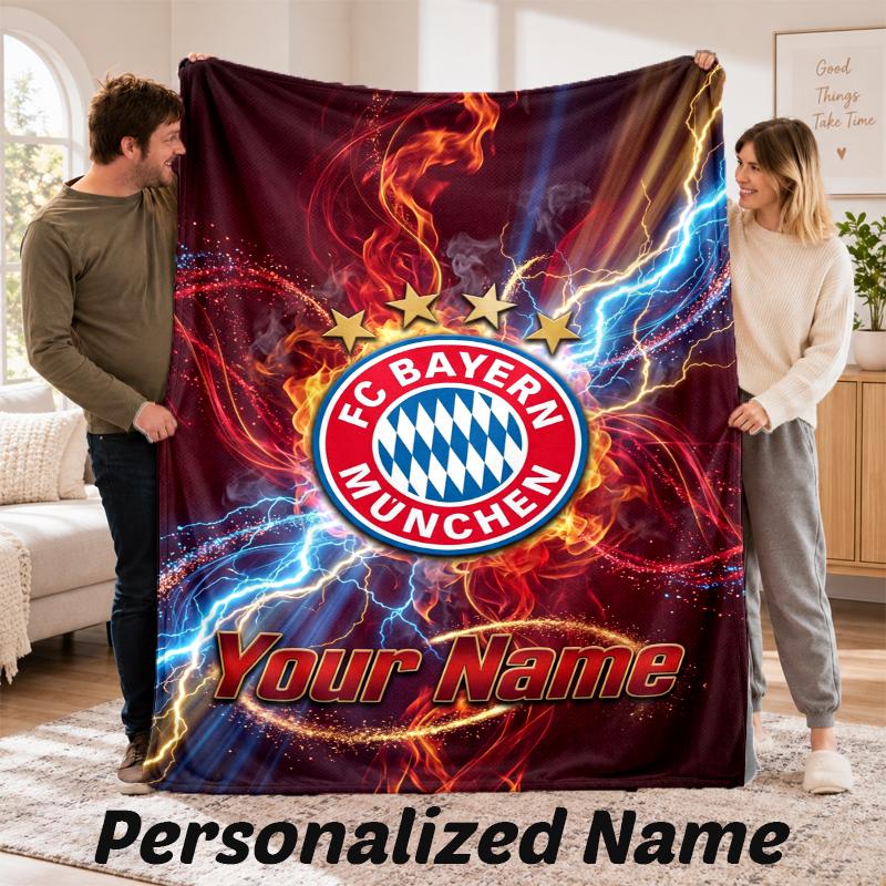 FC Bayern München Personalisierte Flanelldecke Benutzerdefinierter Name Text Weiche Wohndecke Heimdekoration