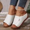 Bequeme Damen Keilsandaletten Sommer Schwarz PU Slip-On Plateau Schuhe mit Korkfußbett Zehenfrei Lässige Sandalen