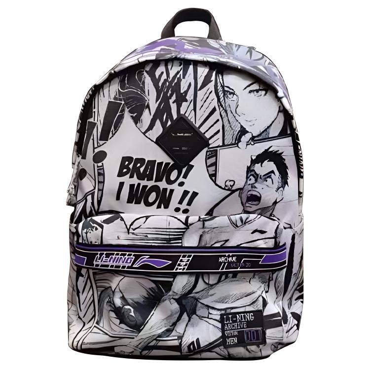 Li-Ning Cartoon Graffiti Print Large Capacity Zipper Backpack Unisex Backpack Black White ABSR080-1 Black/White
