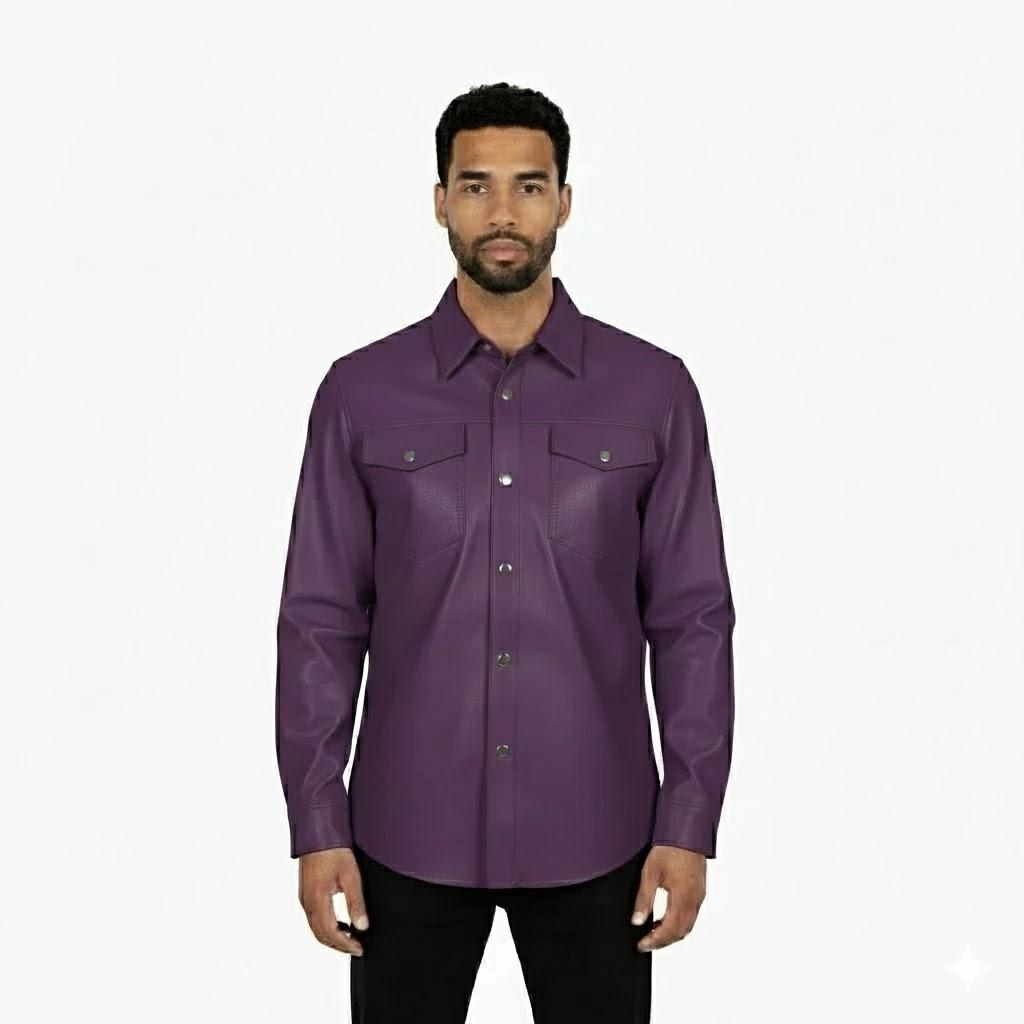 

Фиолетовая Стильная Повседневная Рубашка из Кожи Ягненка Формальная Мужская Байкерский Стиль Ручной Работы 3XL фиолетовый