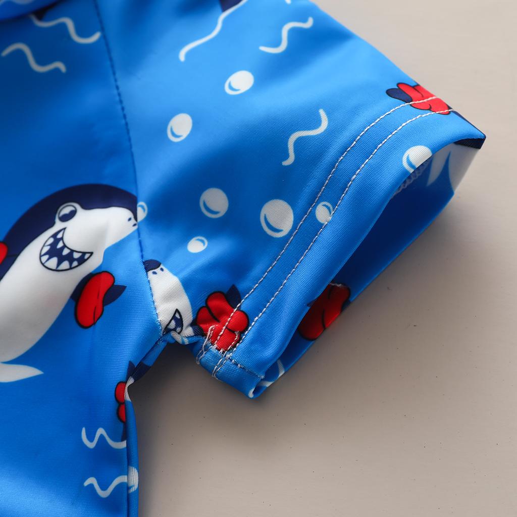 0-5years Baby Boys Summer Romper Swimwear Cartoon Shark Patterns Short Sleeve Zipper Swimsuits For Kids Boys Shark Bathing Suit