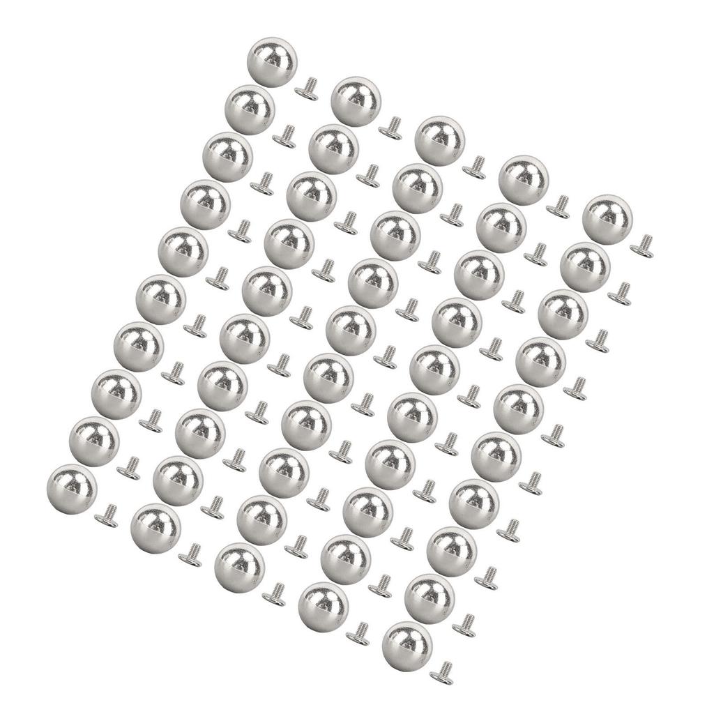 50 Set Sphere Rivet Kit Iron Soild 10mm Diameter Sphere Stud Kit with 6mm Screws for Leather Crafts Clothing Boots