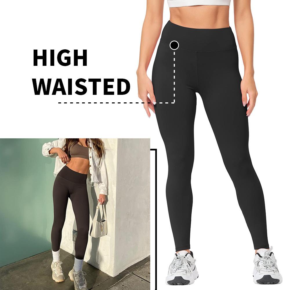 Solid-colour Nude-feel Yoga Pants with High Elasticity Double-sided Brushed Fabric Tight-fitting Running Sports High-waisted Yoga Leggings